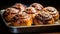 Delicious Swedish Buns with cinnamon, Kanelbullar. Baking close-up. traditional Swedish pastries.