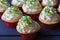 Delicious sweet cupcakes, with green coconut chip