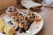 Delicious sweet dessert : homemade waffle with chocolate sauce