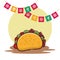 Delicious taco mexican food with party garlands