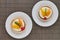Delicious tartlets with cream and fruits, orange, kiwi, cherry