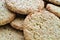 Delicious, tasty, sweet brown cookies, made with oatmeal and white wheat integral whole grain flour, sweets, sweetmeats, food
