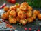 Delicious tater tots photography, explosion flavors, studio lighting, studio background, well-lit, vibrant colors, sharp