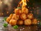 Delicious tater tots photography, explosion flavors, studio lighting, studio background, well-lit, vibrant colors, sharp