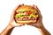 Delicious Temptation Enjoying a Mouthwatering Hamburger From Above. created with Generative AI