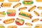 Delicious and tempting American hot dog fast food 3D elements on white background