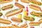 Delicious and tempting American hot dog fast food 3D elements on white background