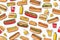 Delicious and tempting American hot dog fast food 3D elements on white background