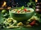 Delicious Thai green curry soup, vibrant blend of fresh green chilies, garlic, shallots