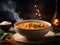 Delicious Thai red curry soup, vibrant ruby-red broth simmering with a symphony of aromas