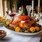 Delicious Thanksgiving dinner on the dining room table