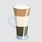 Delicious three layered coffee drink in a transparent cup. An invigorating beverage made of milk and coffee isolated on a transpar