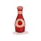 Delicious tomato sauce in glass bottle with label. Tasty condiment for dishes. Flat vector design for promo poster or