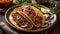 Delicious traditional taco meat dinner onion on tasty lunch plate