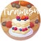 Delicious triple berry tiramisu cake icon on bright gradient background. Cartoon vector illustration