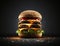 Delicious triple burger studio portrait. Generative AI