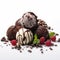 Delicious Truffles Mini Ice Creams With Chocolate Balls And Raspberry