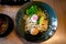 Delicious tsukemen ramen served with hot pork base dip sause