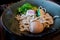 Delicious tsukemen ramen served with hot pork base dip sause