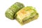 Delicious Turkish baklava and sarma with green pistachio nuts.