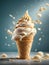 Delicious vanilla ice cream cone is a classic summertime treat, crispy waffle cone filled with creamy vanilla ice cream