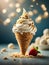 Delicious vanilla ice cream cone is a classic summertime treat, crispy waffle cone filled with creamy vanilla ice cream