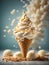 Delicious vanilla ice cream cone is a classic summertime treat, crispy waffle cone filled with creamy vanilla ice cream