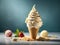 Delicious vanilla ice cream cone is a classic summertime treat, crispy waffle cone filled with creamy vanilla ice cream