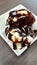 Delicious vanilla ice cream topped with chocolate sauce