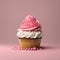 Delicious vanilla and strawberry cupcake with pink frosting on top Generative AI