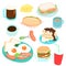 Delicious various breakfast set vector.