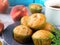 Delicious vegan spelt flour peach apple muffins