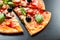 Delicious Vegetable Vegetarian Pizza on dark background just fro