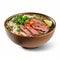 Delicious Vietnamese Pho with Beef and Noodles in a Bowl on White Background .