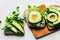 Delicious vitamin toast with avocado sliced slices and fried egg