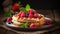Delicious waffles topped with tempting berries and syrup a delectable treat for the sweet tooth