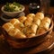 Delicious warm garlic rolls in a basket.