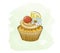 Delicious watercolor cupcake with lemon, raspberry and a daisy