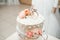 Delicious wedding cake with original decorative design