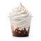 Delicious Whipped Cream Dessert with Chocolate in Plastic Cup. Generative ai