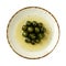 Delicious whole unripe figs in syrup on a white porcelain plate isolated on a white background. Tasty green fig jam. Traditional