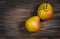 Delicious Williams pears on a rustic wooden table