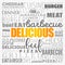 DELICIOUS word cloud collage, fast food concept background