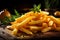 Deliciously crispy golden french fries satisfyingly perfect exterior, fast food