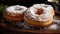 Deliciously Decadent Powdered Sugar Donuts On A Wooden Board