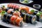 Deliciously prepared Japanese high quality sushi fish with wasabi, color and texture of meat, Japanese restaurant