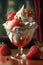 Deliciously Sweet Strawberry Dessert with Whipped Cream, Berries in Glass, AI Generative