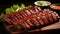 Deliciously tender roasted barbecue pork ribs, showcasing mouthwatering slices of meat