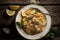 Delicous pasta carbonara, with verdure with plenty of Parmesan, beautiful table setup. Ai generated