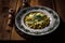 Delicous pasta carbonara, with verdure with plenty of Parmesan, beautiful table setup. Ai generated